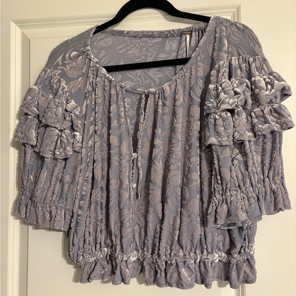 Free People Lilac Floral Ruffle Peasant Top